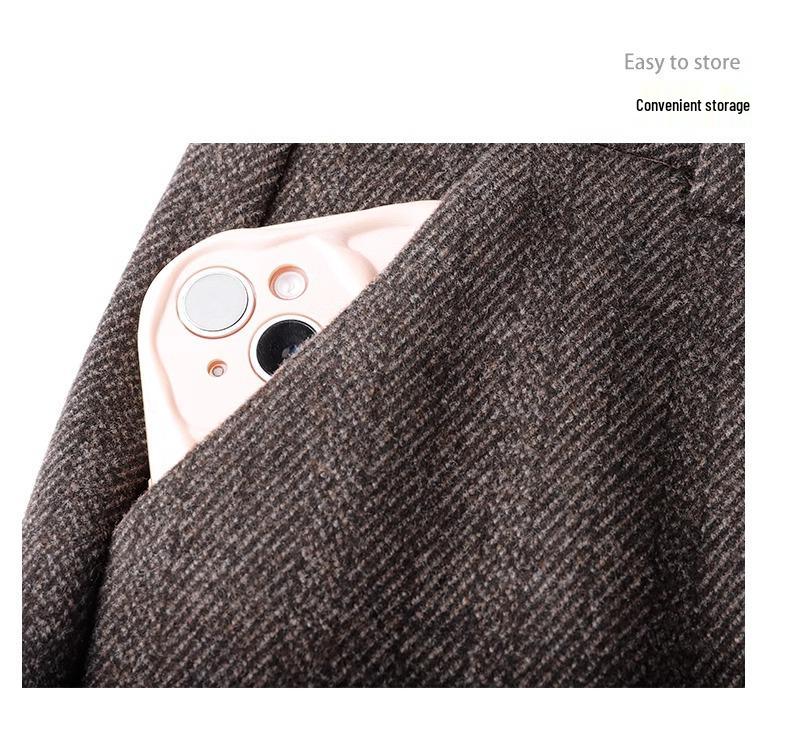 Women's Khaki Wool Flare Pants, High Waist Slim Fit, Spring/Autumn 2024