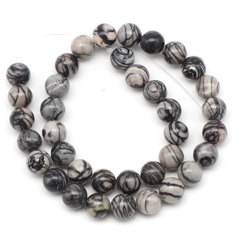 Black-striped Lattice Round Natural Stone Beads 15"Strand Smooth Loose Spacer Beads 4/6/8/10/12mm for Jewelry Making DIY Bracelets Accessories