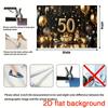 2D 50th Birthday Party Backdrop Banner, Black Gold Theme for Indoor & Outdoor Decoration