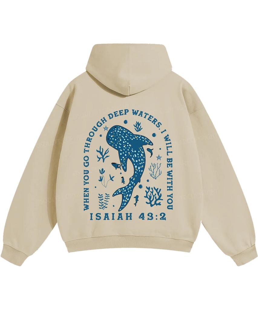 Fashion Whale Shark Hoodies Christianity ISAIAH 43:2 Streetwear Fall Long Sleeve Fleece Loose Hooded Pullover Men Women Clothing