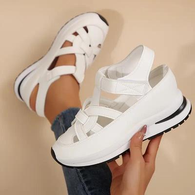 Modische Sandalen für Damen, bequeme Magic Tape-Träger, einfarbig, offene Zehenpartie, Strand-Schlupfschuhe