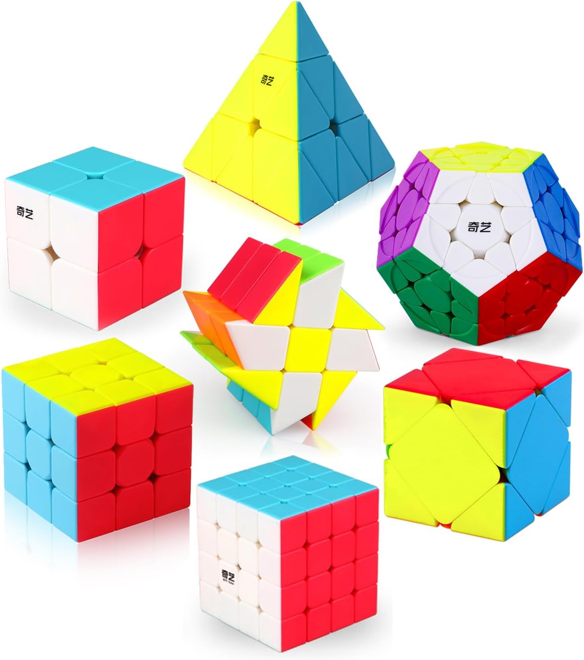 

7-Pack Speed Cube Set: 2x2, 3x3, 4x4, Megaminx, Windmill, Mirror & Pyramid Cubes for All Ages United States