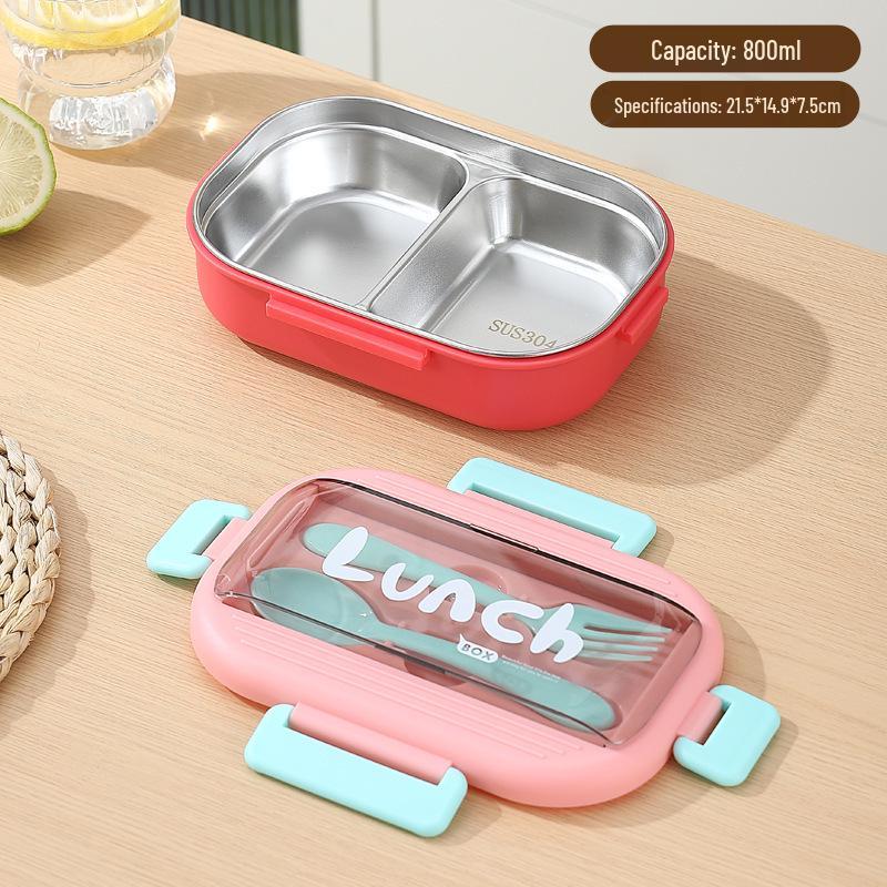 304 Stainless Steel Bento Box with Water Cup & Cutlery Set for Students & Office Workers