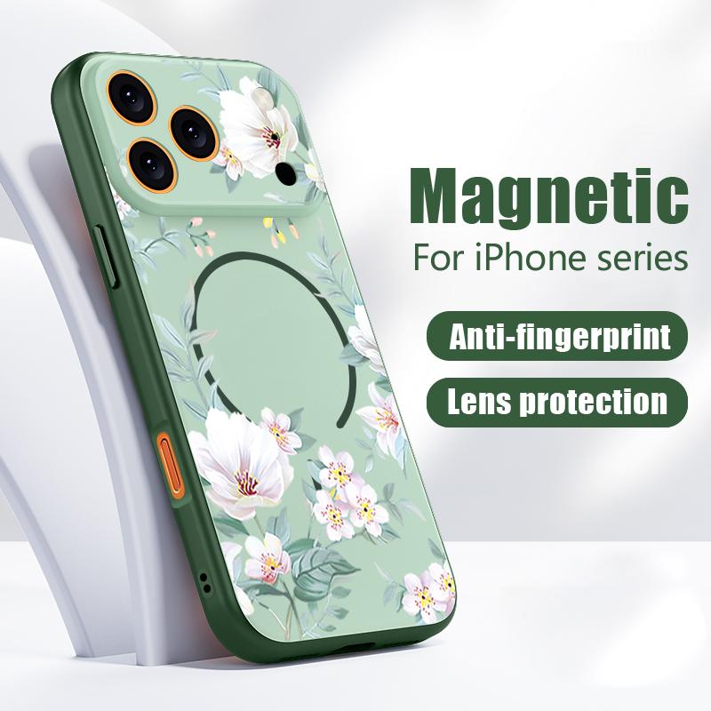 Black-white Peony Floral Pattern Case For iPhone 17 Pro Max Magnetic For Magsafe Hybrid Slim Matte Cover For iPhone 16 15 14 13 Pro Max