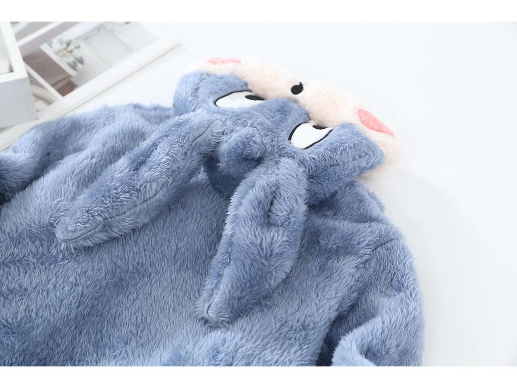 Children's Plush Cartoon Bathrobe - Boys' & Girls' Double-Sided Fleece Pajamas for Autumn/Winter