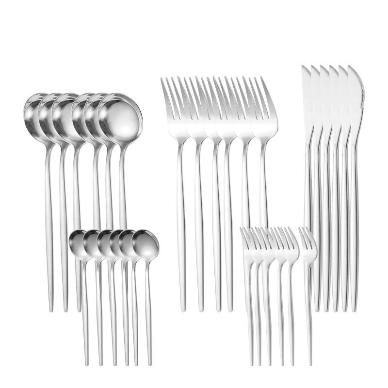 30 Pcs Black Gold Cutlery Set Chopsticks Knife Fork Spoon Golden Stainless Steel Korean Dinnerware Set Luxury Tableware Set