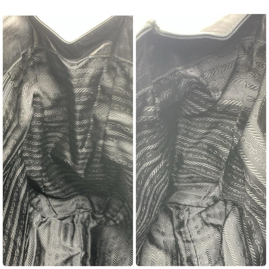 PRADA Handbag Shoulder Bag Shoulder Strap Tote Bag Nappa Leather Black Silver Hardware Logo Embossed Flap White Tag