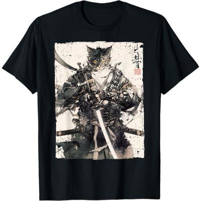 Samurai Cat Warrior Ukiyo Ink Artwork Cat Samurai T-Shirt Thuy Mens Womens Tank Top Sweatshirt Hoodie Longsleeve 105 Black