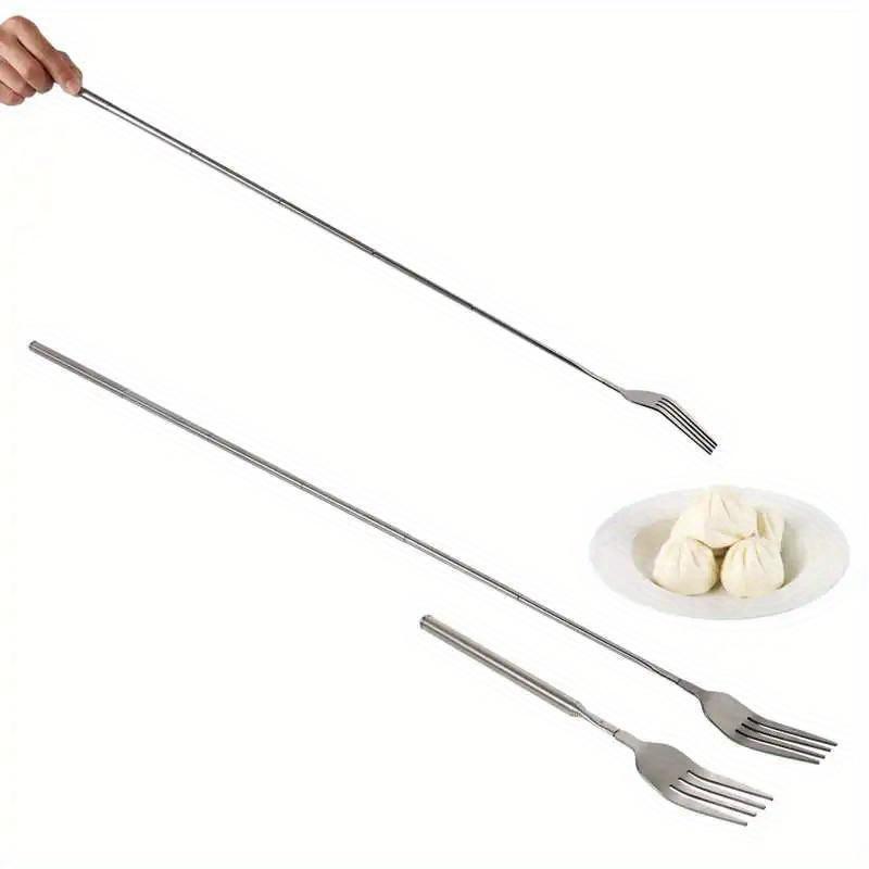 Retro Fork BBQ Telescopic Extendable Dinner Fruit Dessert Long Handle Fork Stainless Steel Cutlery Fork Tableware
