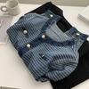 Jachete din Denim cu Gât Rotund și Nasturi Unul Peste Altul pentru Femei Primăvară Albastru Alb Tweed Denim Paltoane Design cu Nasturi Îmbrăcăminte Exterioară Casual
