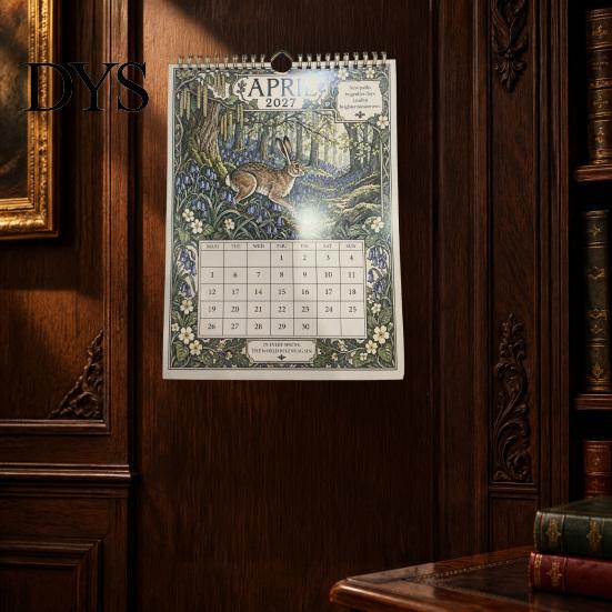 Stationery for To-do Lists A Year in Britain 2027 Wall Calendar, Vintage Storybook Style 12-Month Nature Theme Monthly Planning Classic British Rural
