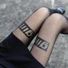 Summer Lightweight Black Stockings with Alphabet Print