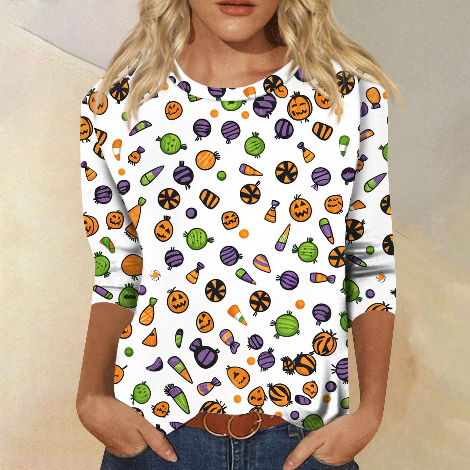 

Женские топы Рубашка с рукавом три четверти V-образный вырез Свободная повседневная рубашка Футболка с принтом XL белый