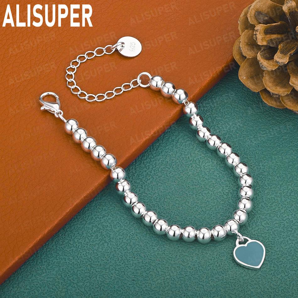 925 Sterling Silver Romantic Heart-Shaped Beaded Bracelet - Exquisite Gift Jewelry 20cm