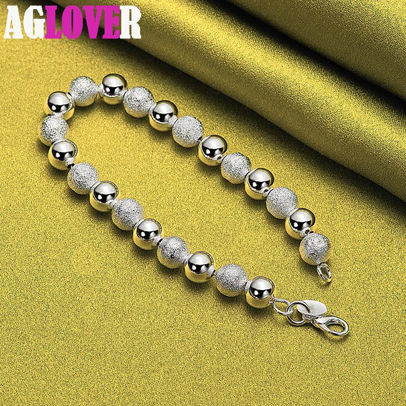 925 Sterling Silver Smooth Matte 8mm Bead Chain Bracelet Jewelry