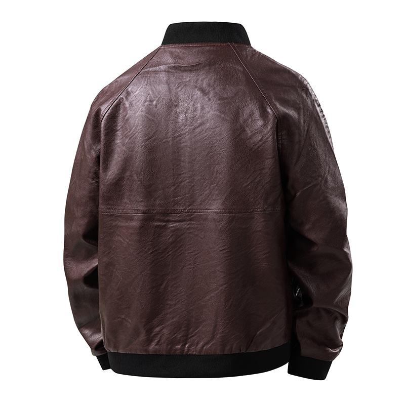 PU Leather Jacket Men's Coat Plus Size Youth Slim Fit Baseball Collar Leather Jacket