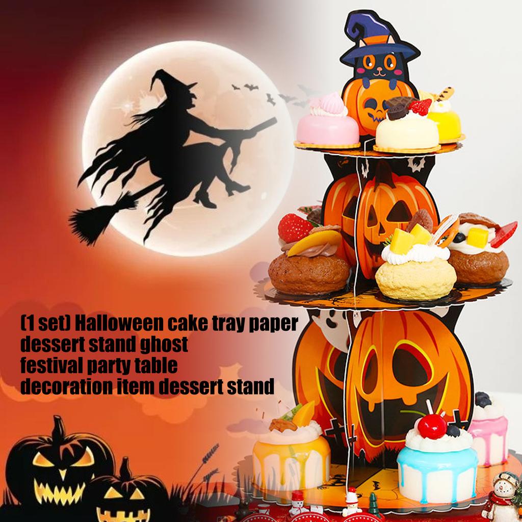 Halloween Themed Multi Tier Paper Dessert Stand For Spooky Party Tabletop Decoration And Sweet Treats Display