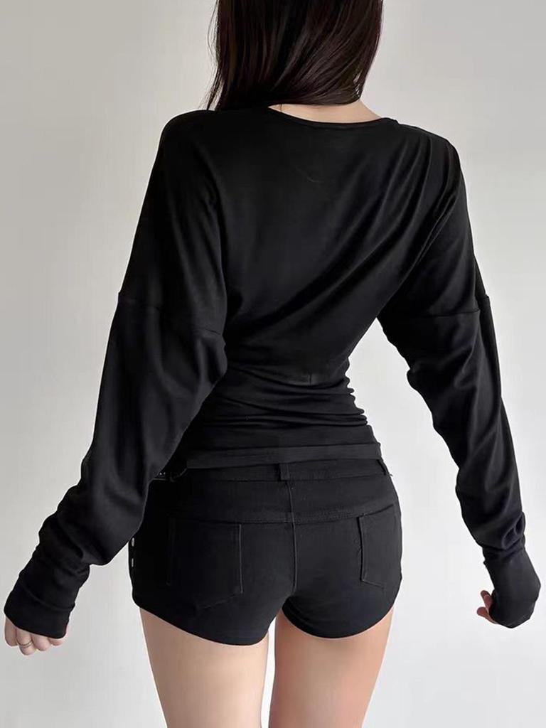 KaiKuo Y2K Style Slim V-Neck T-shirt - Women's Autumn/Winter 2025 Collection