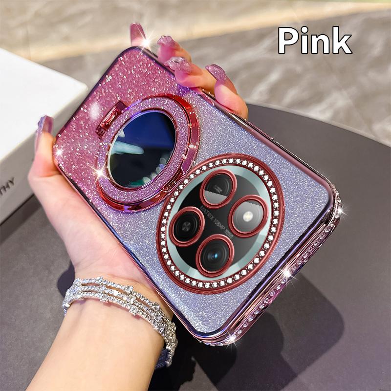 KEYSION Luxury Glitter Jewelled Magnetic Phone Case for HONOR X9c 5G Makeup Mirror Stand Shockproof Cover for Magic 7 Lite 5G