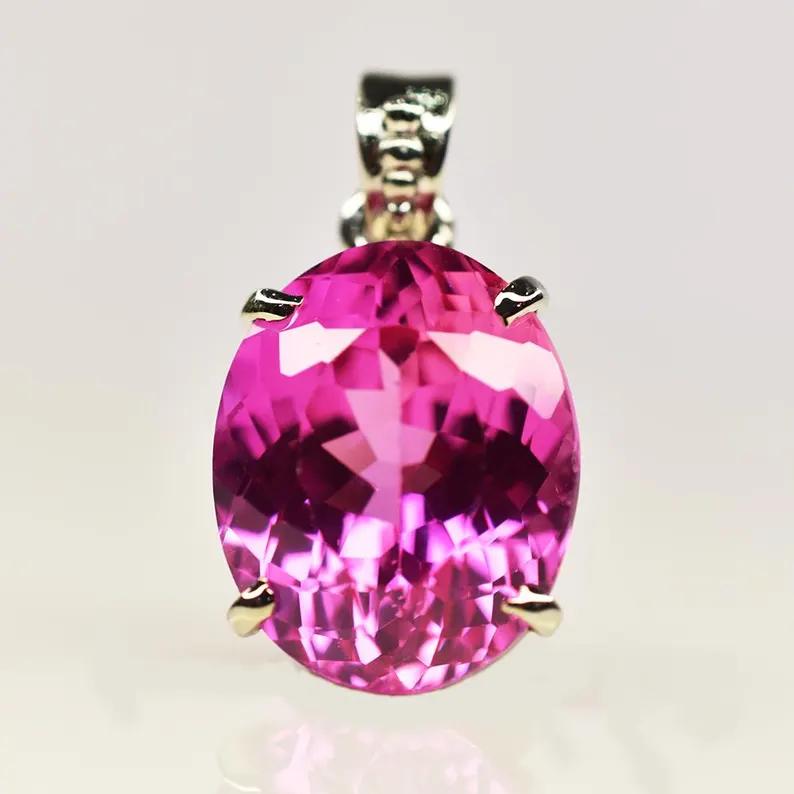 Natural Purple Sapphire Pendant 30 ct Oval Cut 925 Sterling Silver September Birthday Birthstone