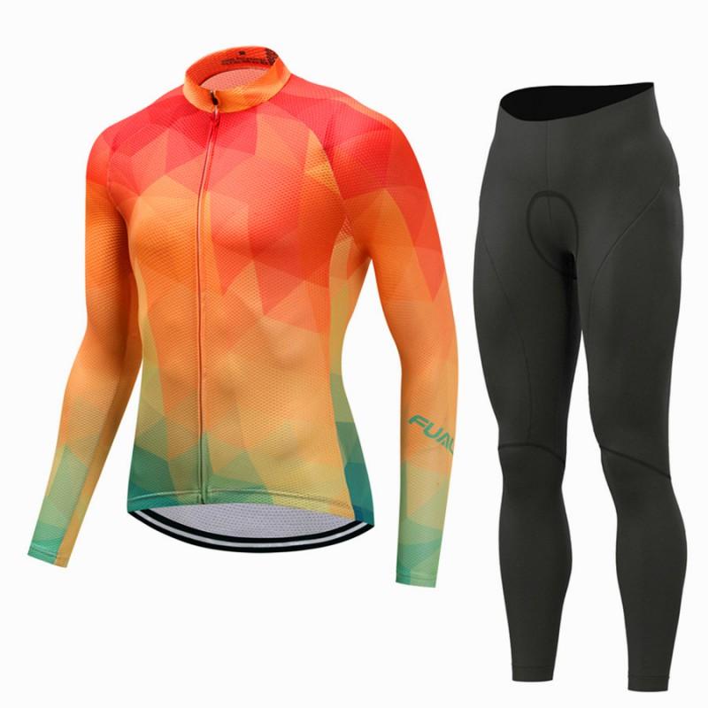 Mens Long Sleeve Cycling Jersey Set Breathable Quick Dry Bike Riding Sportswear