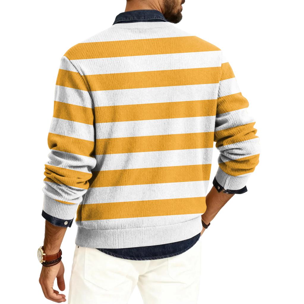 Men's Round Neck Long Sleeve Ribbed Knit Pullover