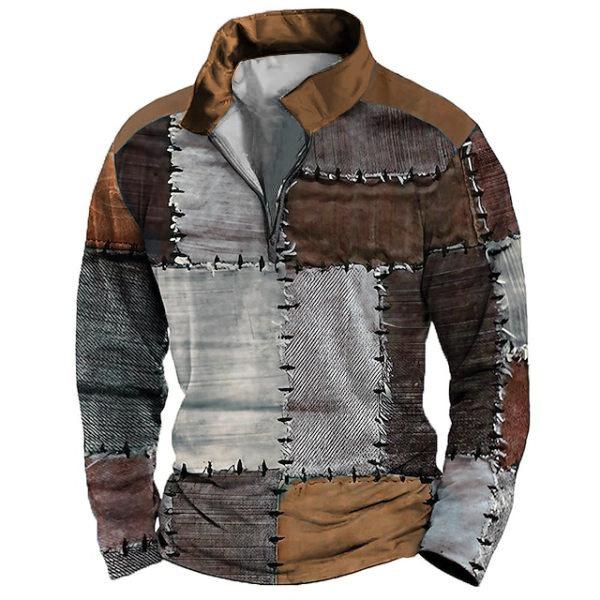 New 3d Zip Polo Shirt Digital Print Men's Street Sports Fashion Sweatshirt