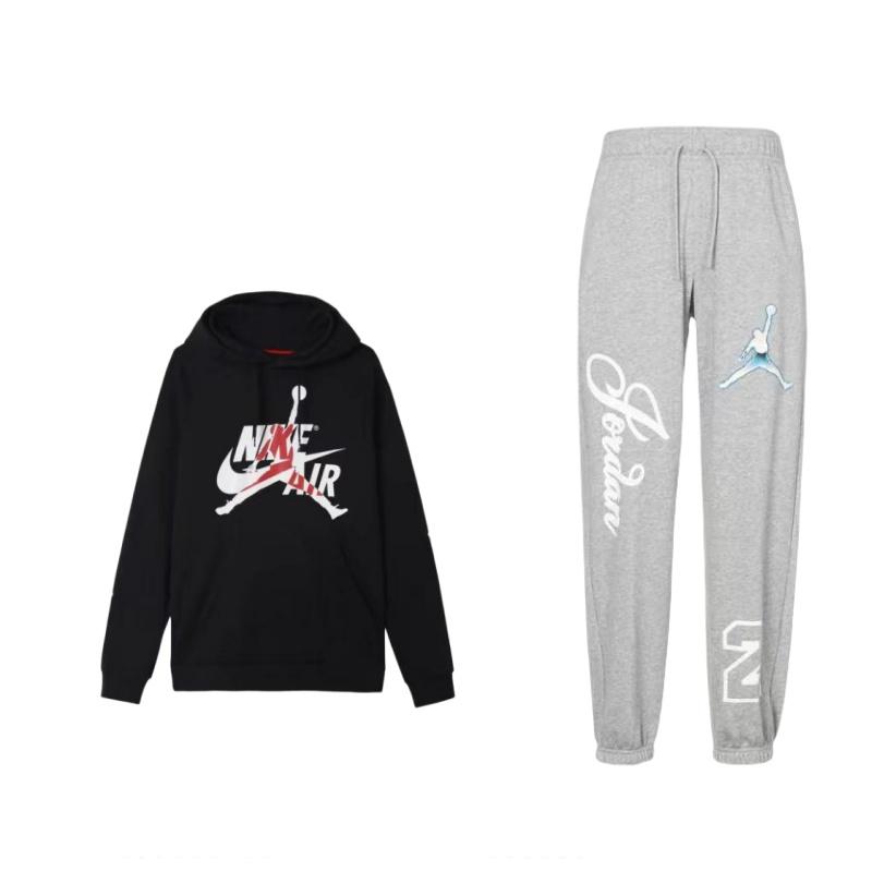 

Jordan Fleece Pullover Hoodie And Knit Casual Sports Pants Set Men sets DZ3385-063+BV6011-010 S
