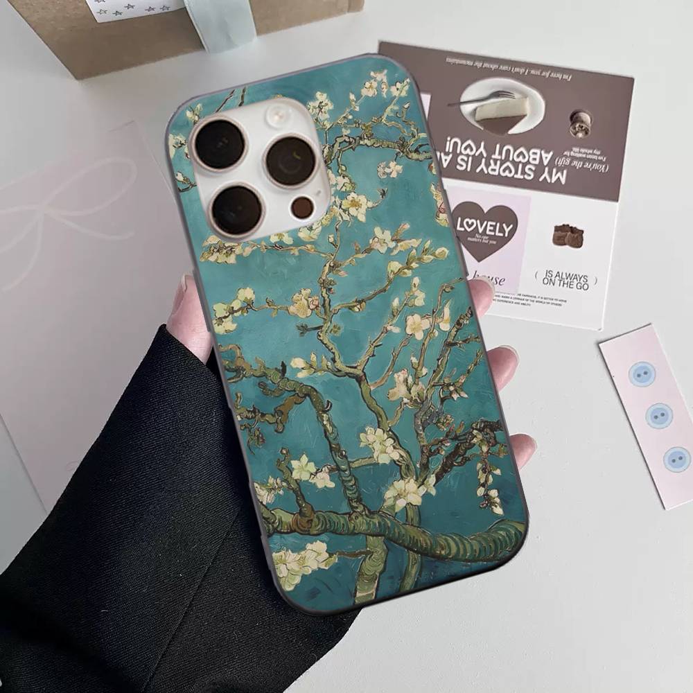 Van Gogh Oil Painting Phone Case For IPhone 16 15 17 Pro 11 12 13 14 Pro Max Plus Soft Ripple Silicone Cover Shell