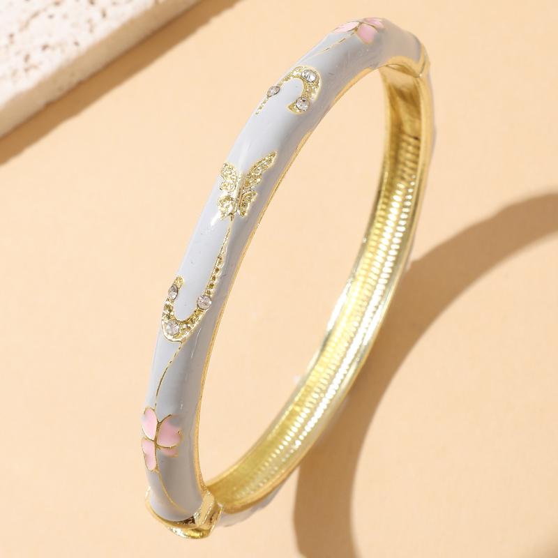 Enamel Cuff Bangles Gold Plated Rhinestone Inlaid Floral Design For Daily Wear Parties Weddings Gifts For Women