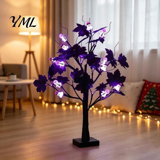Easy Installation Decor Halloween Maple Leaf Tree Light, LED Lighted Artificial Branch Home Lamp with Pumpkin/Spider/Eyeball/Ghost for Party
