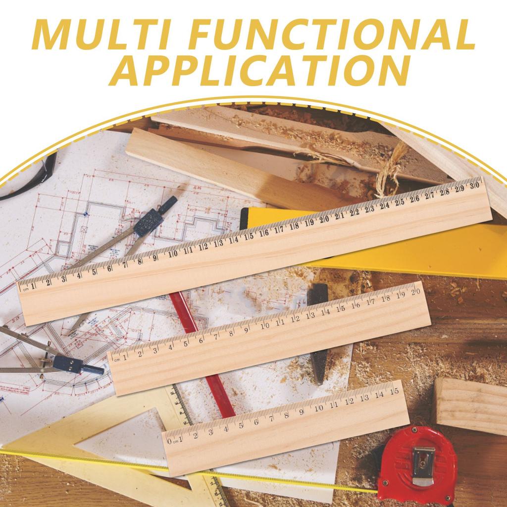 9 Pcs Wooden Ruler Set Straight Edges Rulers Measuring Tools Drafting Supplies Learning Aids Office Accessories