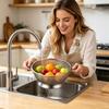 Stainless Steel Kitchen Colander with Side Handles and Raised Base for Washing Vegetables Fruits Pasta Rice Durable Mesh Basket