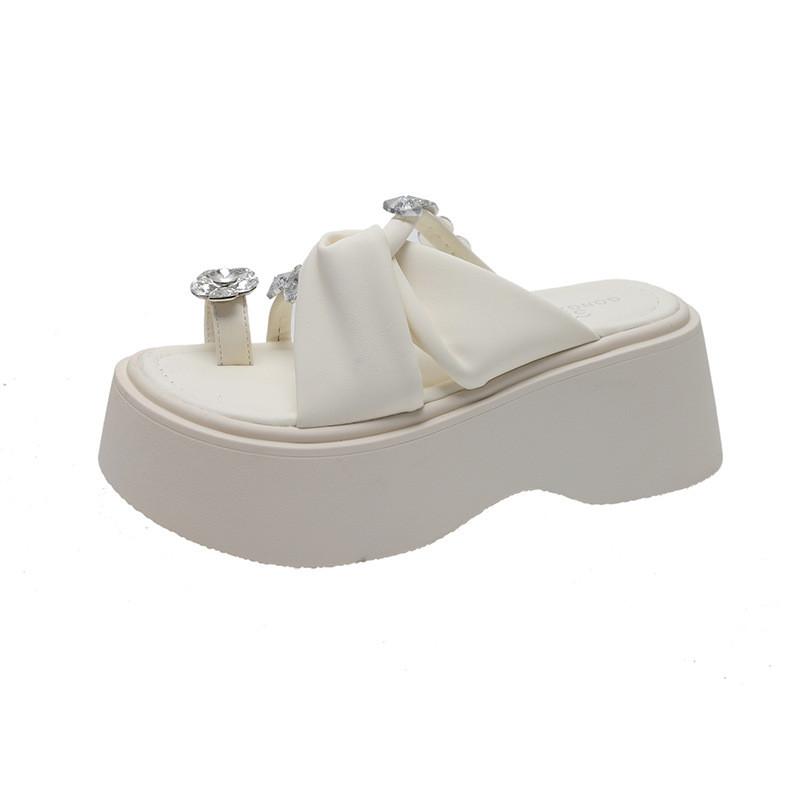 Stylish Silver Thick-soled Women's Sandals With Rhinestones For Summer Comfort