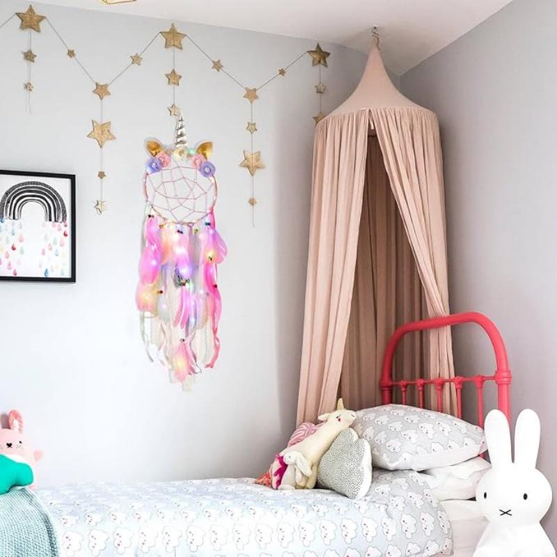 Unicorn Dream Catchers for Kids - Purple Pink Dreamcatcher With Colorful Lights, Unicorn Wall Decor for Bedroom, Birthday Gift