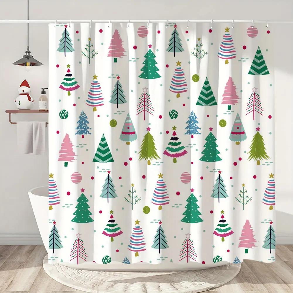 Christmas Shower Curtain Santa Claus Christmas Gifts Snowman Happy Holidays Polyester Shower Curtains Bathroom Deco with Hooks