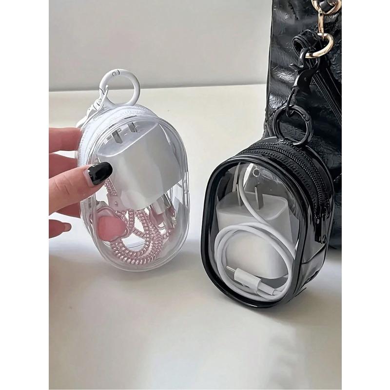 Transparent Mini Data Cable Organizer Bag, Dual Zipper Design, Suitable For Data Cables, Chargers, Earphones, Jewelry And Small Accessories