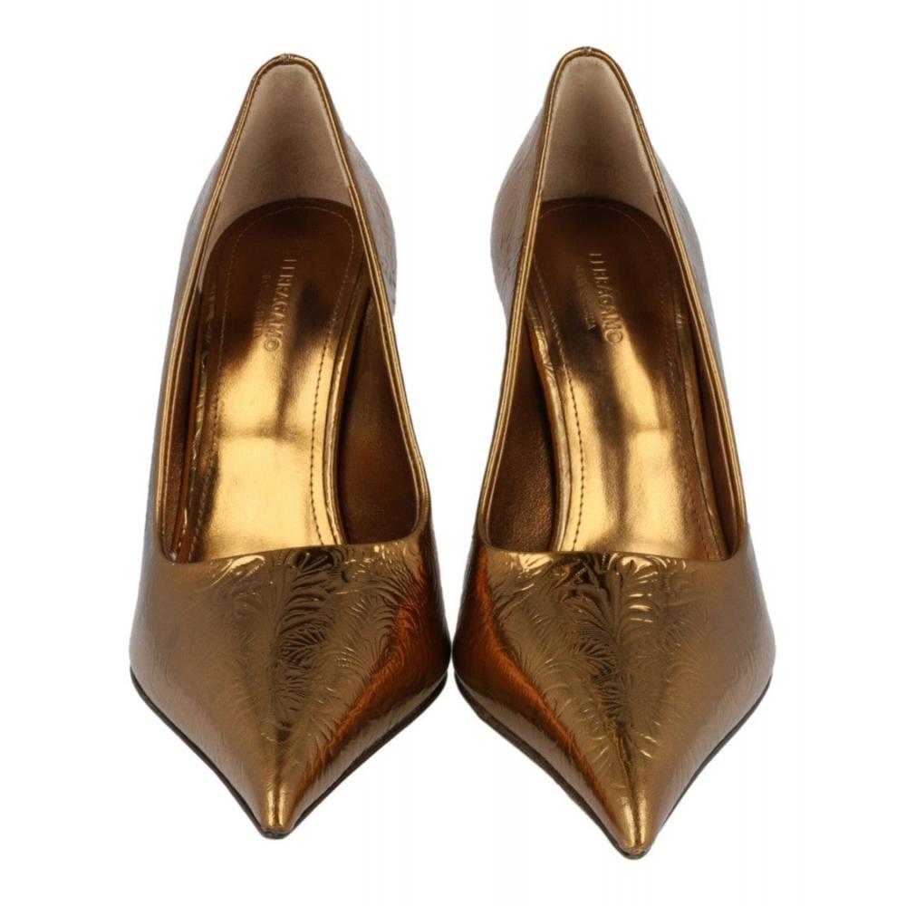 Salvatore Ferragamo Embossed Floral Eva Pumps Brown