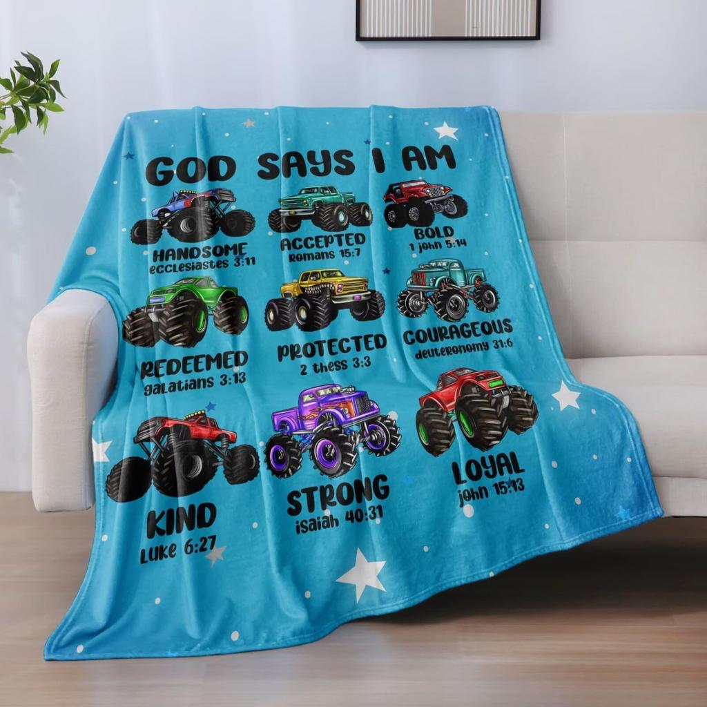 Cartoon Truck Flannel Blanket Bigfoot Car Digital Printed Blanket