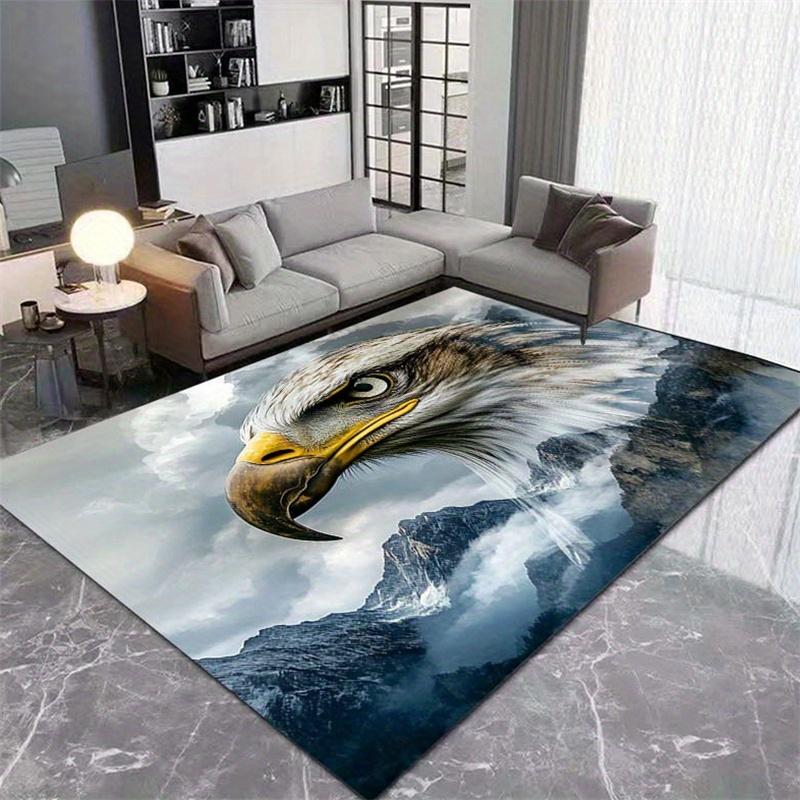 Large Eagle Head Digital Art Print Rug - Non-Slip, Machine Washable, Anti-Fatigue Polyester Carpet with Cloud and Mountain Desig