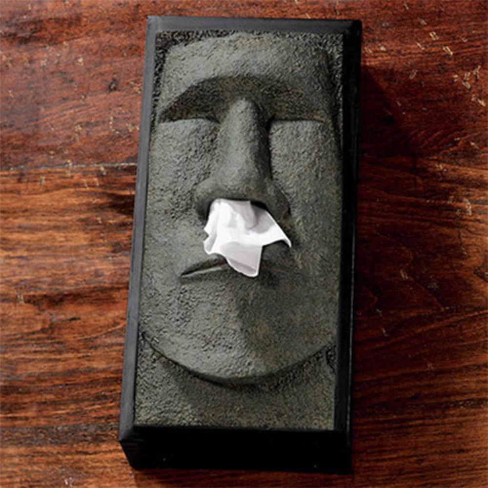 Funny Head Facial Tissue Box Holder Cover Dispenser Face Easter Island Retro NEW