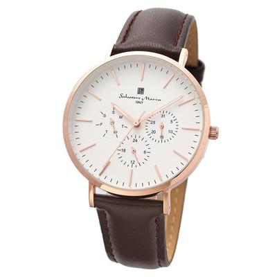 Original Salvatore Marra Uhr Salvatore Mara Daily Life Wasserdicht Datums- und Tagesanzeige Lederarmband PGWH SM22102-PGWH [Artikel]