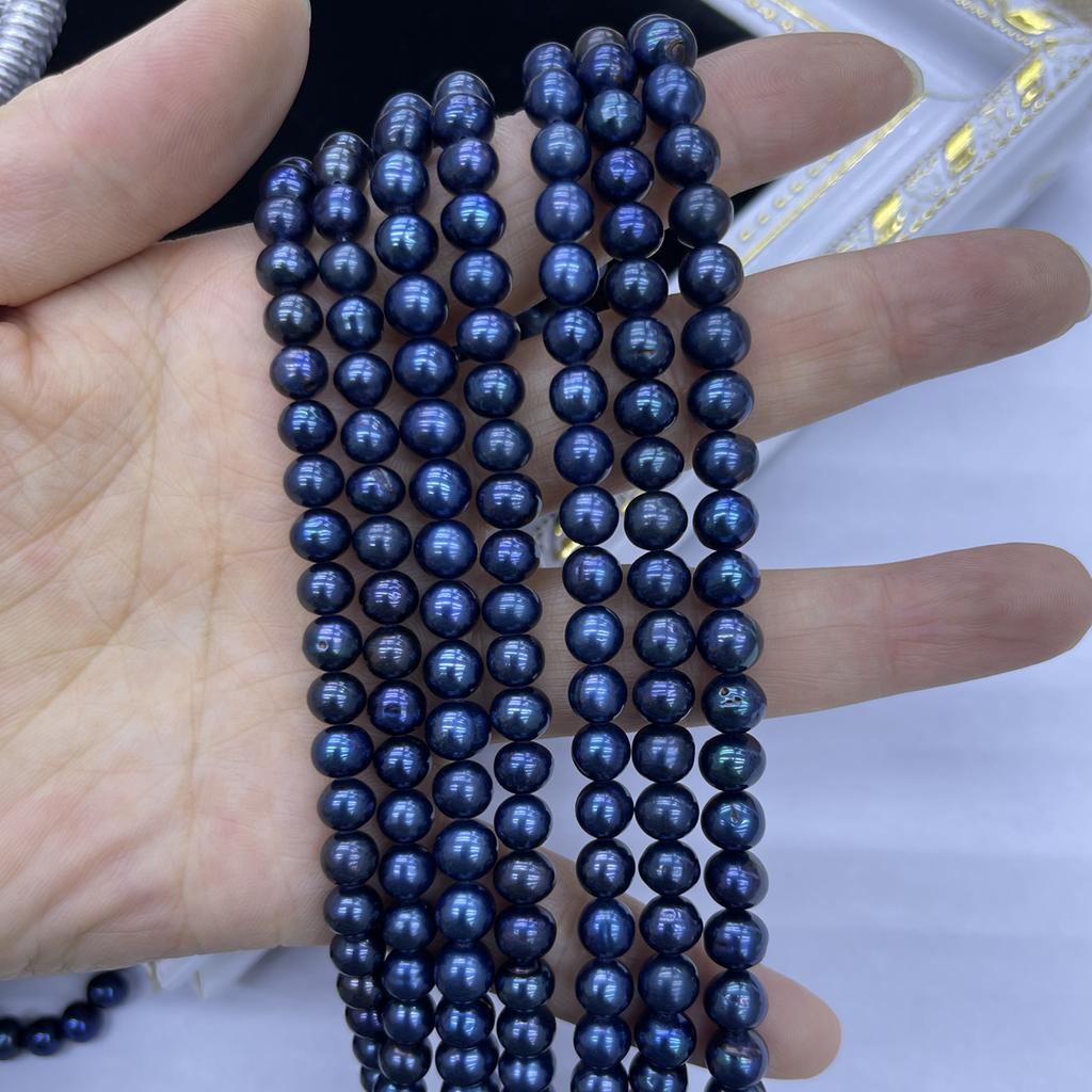 1String, Black Natural Freshwater Pearls, Handmade Near Round Pearl Beads for Jewelry Making DIY Crafts (Beads 7-8mm, Length 36cm)