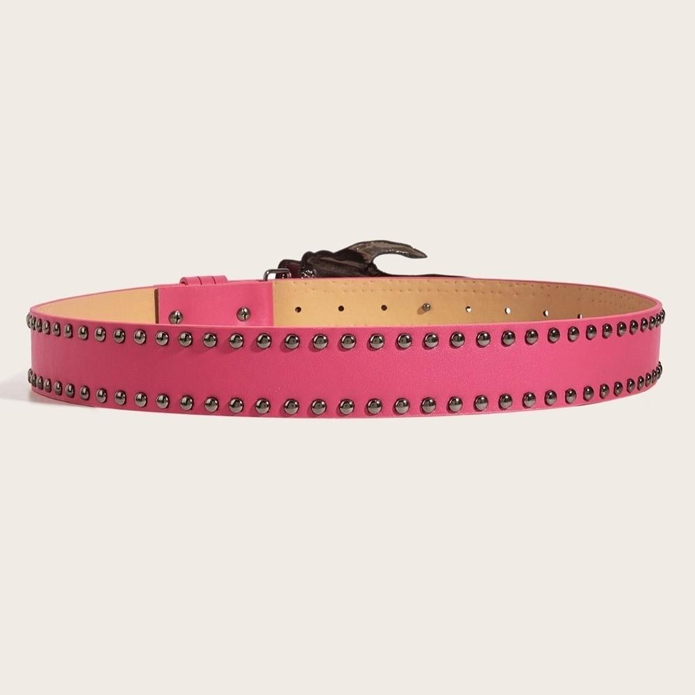 American Punk Skull Rivet Belt Jeans Decor PU Leather Waistbands Fashion Love Hand Palm Belt  Youth