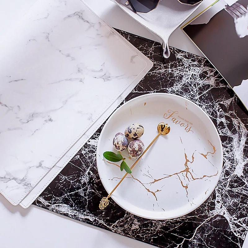 Creative PU Leather Marble Coasters Coffee Coasters Kitchen Placemats Dining Table Black And White Chic Decoration Wholesale
