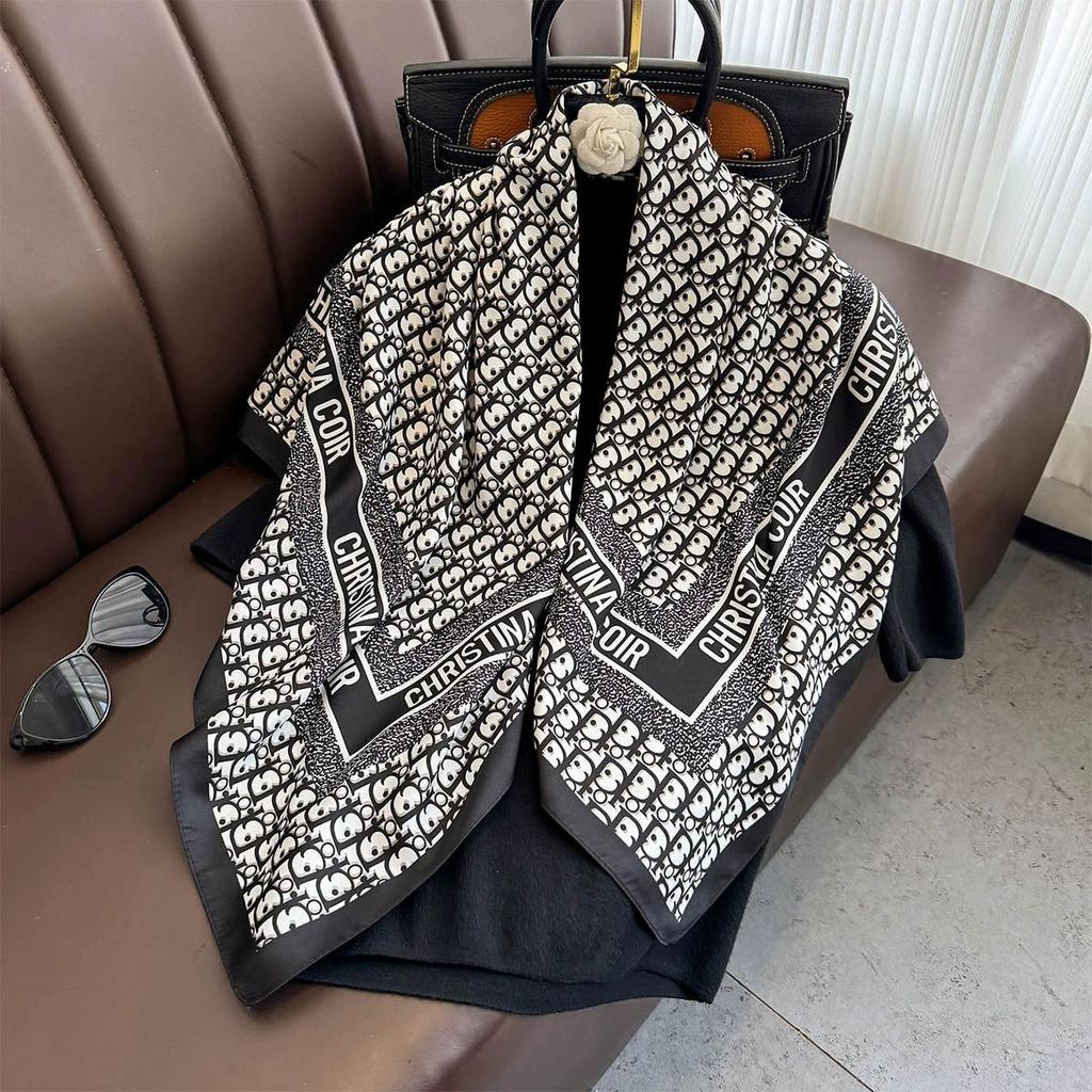 Spring and Autumn new Korean version striped fashion foreign style square scarf women's silk scarf dual-purpose imitation silk shawl scarf headband