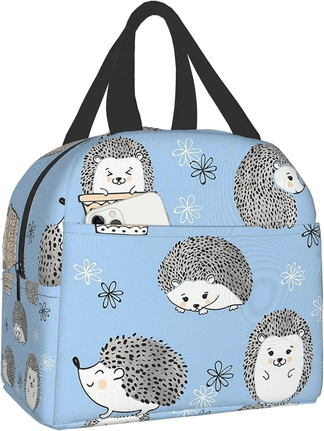 

Милая сумка для ланча с ежами для женщин и мужчин, ланч-бокс, мягкая изолированная сумка, мини-холодильник, термосумка для офиса, школы, пляжа 22x20x13CM чёрный