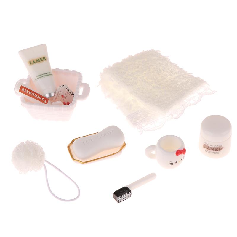 1/12 Dollhouse Mini Simulation Kt Cat Toiletries Cosmetics Kit Dollhouse Bathroom Decor Micro Scene Construction Props Kid Toy