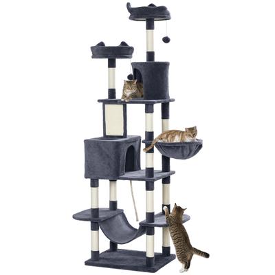 206cm Cat Tree, Multi-Level Cat Tower with Scratching Posts and Board, Beds, Condos, Platforms, Toy Balls, Dark Grey
