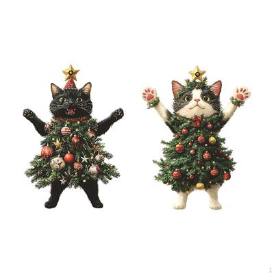 Cat Christmas Tree Topper Festive Holiday Decoration 2D Flat Decor Cute Ideal Gift Easy To Hang